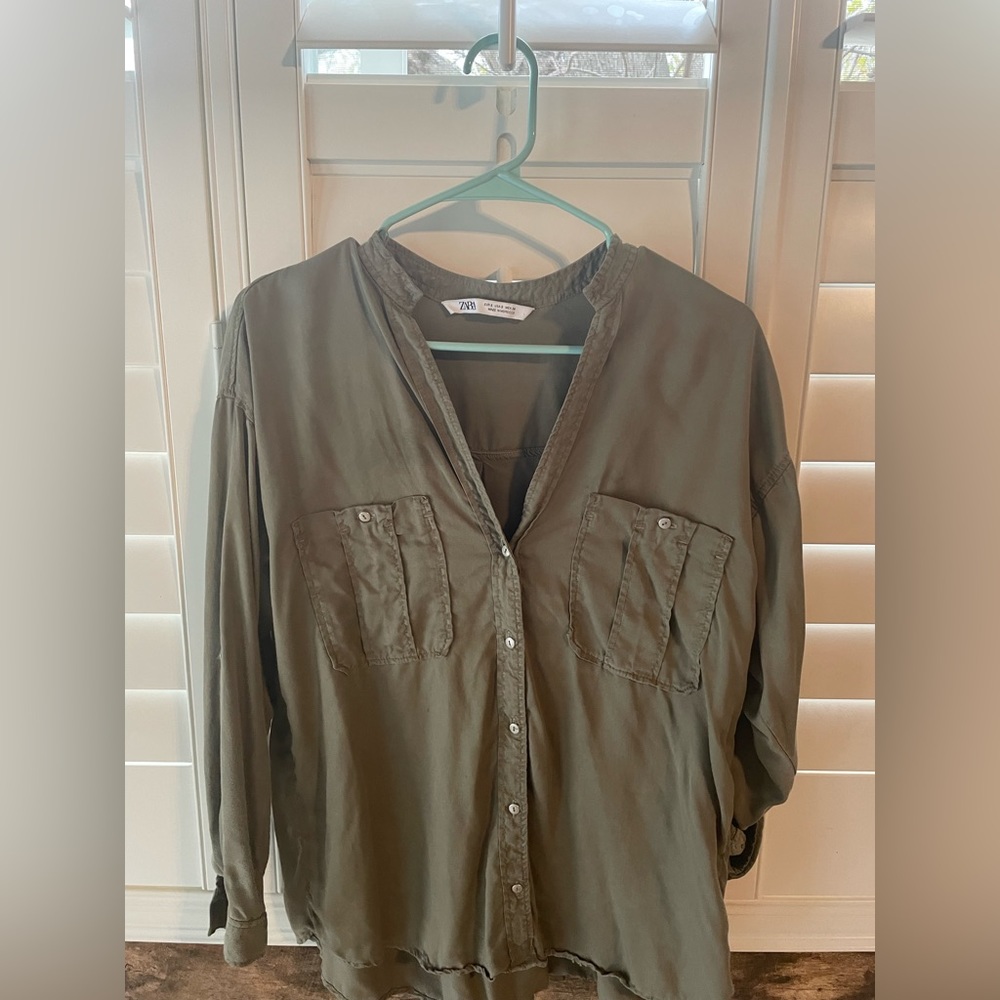 Zara olive green utility style shirt